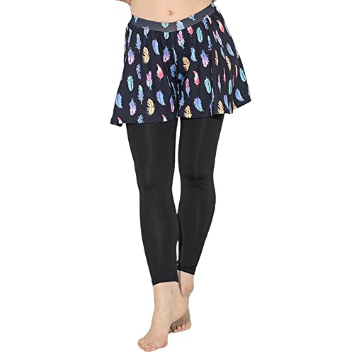 FELLOW フェロー 全23色柄 ラッシュガード レギンス スカート付き レディース 水陸両用 接触冷感 UPF50+ UVカット 水着 プール 夏 ブラックフェザー, LLサイズ