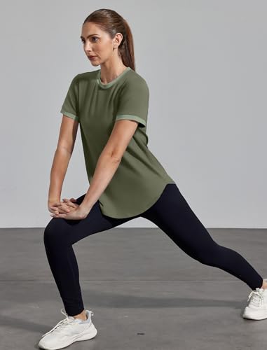 Image of Womens Workout Tops Summer Short Sleeve Shirts Athletic Color Block Gym Clothes Outfits Sun Protection UPF 50+ T Shirts