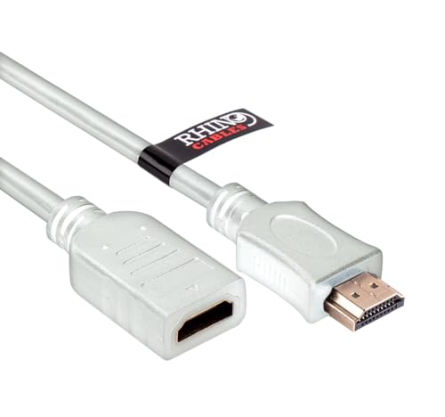 rhinocables HDMI High-Speed Extender – Male to Female Cable for TV, PC, Soundbar & Fire Stick Connectivity | Gold-Plated Connectors | 4K@60Hz, ARC, Ethernet & Full HD Compatible (White, 3m)