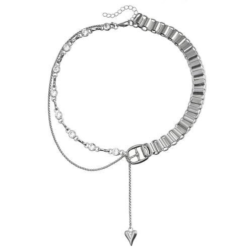 Collier ras du cou argenté avec pendentif coeur et chaînes multicouches à la mode