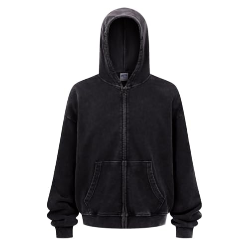 Oversized Mens Cotton Hoodies Streetwear Vintage Unisex Acid Wash Sweatshirt Heavyweight Sports Zip