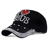 キャップ 野球帽 綿100％ ラインストーン キラキラ イエス デザイン 日よけ帽子 アウトドア 調節可能 男女兼用