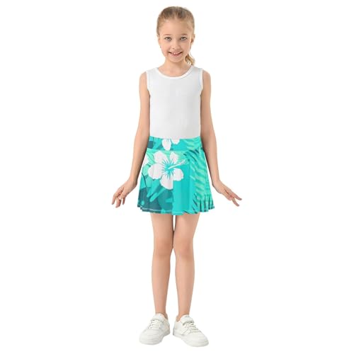 Girls Skorts Athletic Shorts Tropical Hibiscus Flowers Teal Toddlers Tennis Skirts Dance Golf Teen Cheer 3t3