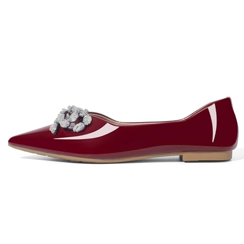 Flats for Women Comfortable Leather Pointed Toe Ballerina Shoes Rhinestone Bow Comfort Slip On Flats Light Weight Dress Shoes3