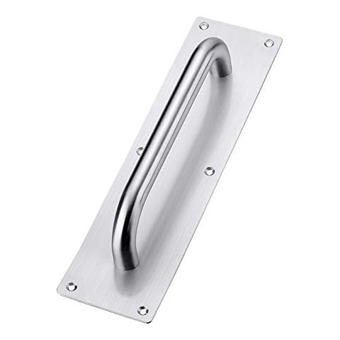 Sliding Door Handle, Tiberham Heavy Duty Stainless Steel Pull Push Door Handles with Back Plate, Gate Handle Toilet Door Pull Plate Wooden Cabinet Cupboard Handle Hardware (300 x 80 mm) Cover