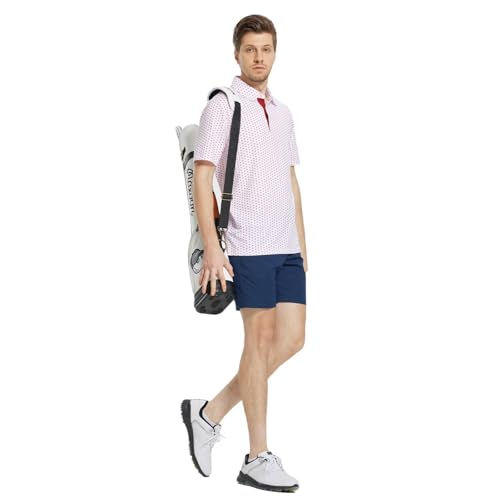 Image of M MAELREG Mens Golf Shirt Short Sleeve Dry Fit Print Moisture Wicking Performance Patterns Collared Polo Shirt
