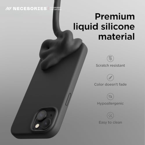 Image of Liquid Silicone Case Compatible for iPhone 15 Plus Black | Slim Back Cover | Soft Touch Bumper | Shockproof Drop Protection | Microfiber Cloth Inside | Sleek Solid Design