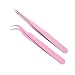 MAXLEAF 2PCS Stainless Tweezers Straight Curved Tweezers for Stickers Eyelash Extensions Precision Electronics Nail Rhinestone Jewelry, Scrapbooking Tools (Pink)