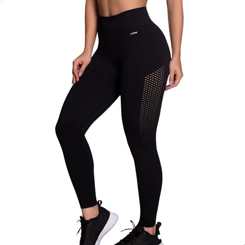 SELENE Legging Academia Poliamida Cintura Alta Sem Costura Fitness, Preto, G