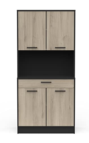 PEGANE Buffet de Cuisine Coloris chêne kronberg, Noir Mat - Longueur 83,3 x Hauteur 176,1 x Profondeur 40 cm