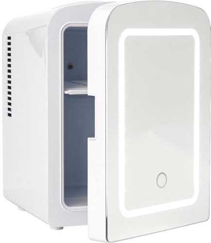 DemBu Mini Refrigerator and Personal Beauty Fridge, Mirrored Door with Light, 4-Liter, White (Color : White)