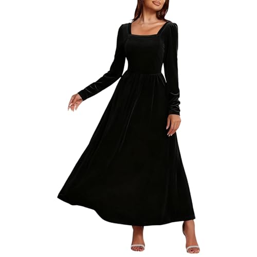 Image of Elegant French Velvet Evening Dress Long Sleeve Maxi Dress for Autumn Winter and Year Celebration, black, XL