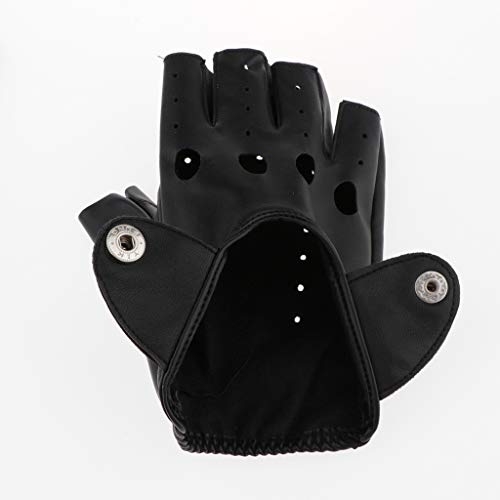 Fityle Moda Masculina Couro PU Estilo Punk Rock Meio Dedo Oco Out Luvas