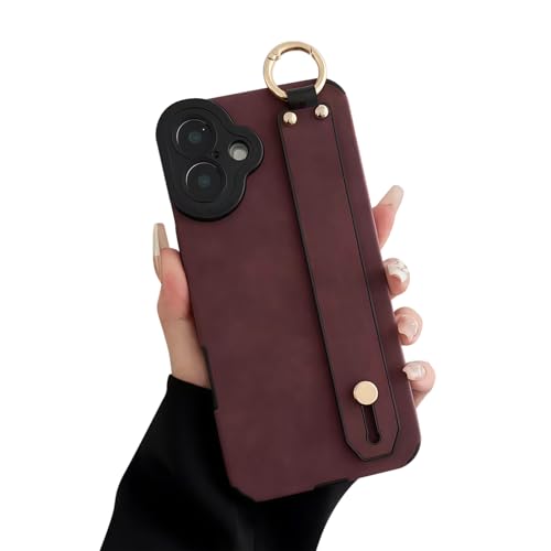 siduater Hand Strap Case for iPhone 16 Plus with Kickstand, Wine Red