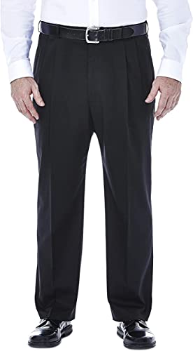 Haggar Men's Premium No Iron Classic Fit Expandable Waist Pleat Front Pant, Black, 48x29