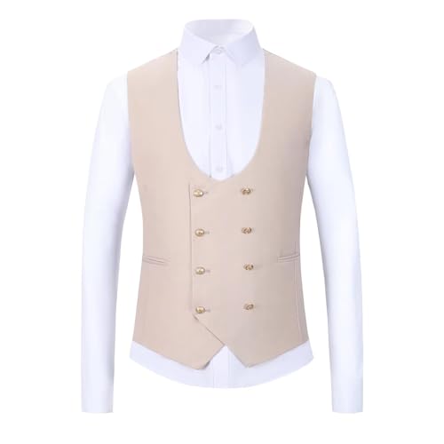 Wangyue 3 Pieces Suits for Mens Slim Fit Gold Button Double Breasted Suit Men Tuxedos Wedding Suits Set Mens White Suit4