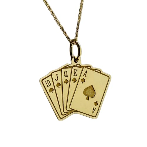 Collier pendentif pièce gravée poker en argent plaqué or avec chaîne 45 cm LKBEADS