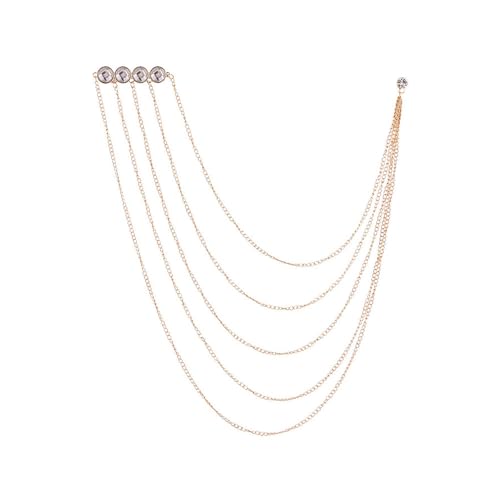 Elegant Crystal Chains Suit Pin Collar Lapel Pin Hanging Chains Brooch for Men Shirt Suit Tuxedo Coat Stud Badge Tassel Chain Men's Suit Jewelry Accessories (White-Gold)