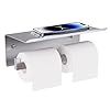 Double Toilet Paper Holder with Shelf, FreshGlow Large Tissue Holder Brushed Nickel, Wall Mount Commercial Toilet Paper Dispenser Phone Shelf Stainless Steel, Tissue Roll for Bathroom