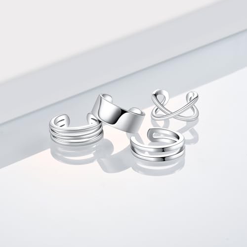 CHIC & ARTSY Sterling Silver Ear Cuff Set - Hypoallergenic, Simple, Adjustable No Piercing Clip on Earrings4