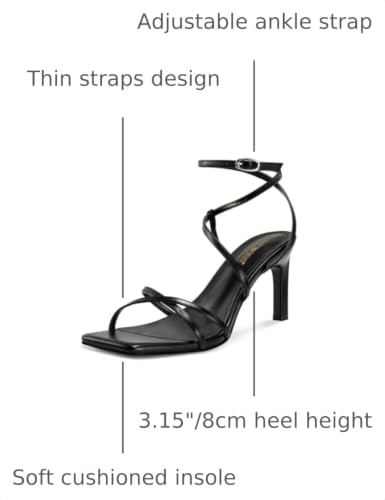 Image of wetkiss Strappy High Heels for Women, Square Toe Women Heeled Sandals | Open Toe Stiletto Summer Heels Comfortable with Adjustable Ankle Strap, Women Dress Shoes for Wedding Party Prom Daily