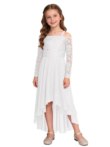 Robe de mariée fille en dentelle et mousseline à traîne asymétrique