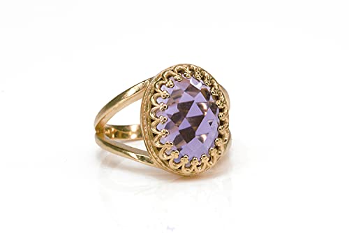 Bague améthyste anti-ternissement en or rose 14K faite main - 3