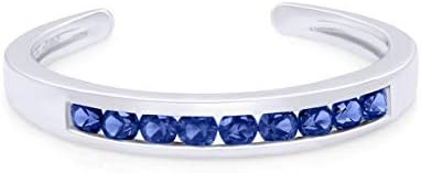 AFFY Round Cut Simulated Sapphire Channel Set 10k White Gold Womens Adjustable Toe Ring