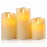 SALCAR Zestaw 3 świec LED, bezpłomieniowe świece LED, ciepłe światło z baterią, migoczące światło LED, 15 cm, 12,5 cm, wysokość 10 cm, dekoracyjne świece LED na kolację, urodziny, imprezę