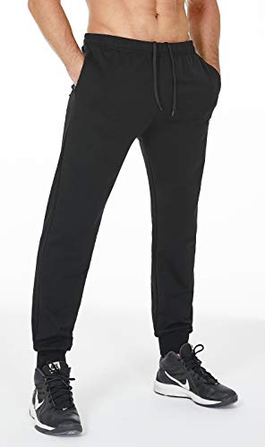 Silkworld Men's Joggers Pants Zipper Pockets Workout Sports Track Sweatpants,Black,Large #TOP1