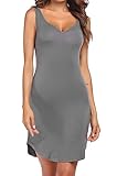 Ekouaer Schlafshirt Damen Ärmellos Nachthemd Kurz Nachtwäsche Nachthemden V-Ausschnitt Nachtkleid Sommer Negligee Sleepwear Gemütlich Grau L