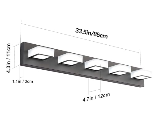 Ralbay LED Modern Black Vanity Lights 5 Lights Acrylic Matte Black Bathroom Vanity Lights Over Mirror