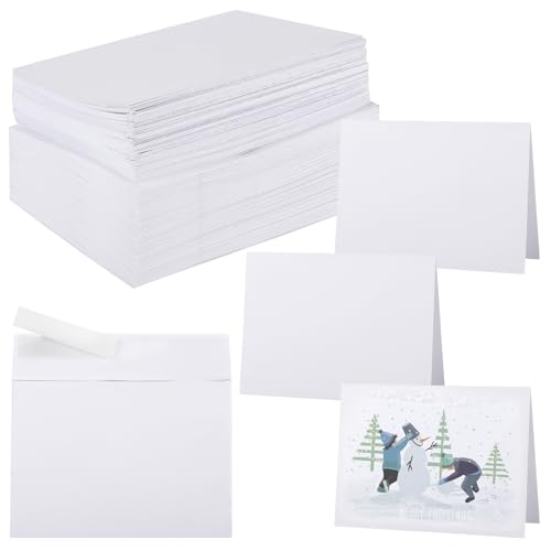 100 Blank Cards and Self-Seal Envelopes, White Kraft Paper for Invitations and Greeting Cards, Bulk Pack for Creative Projects