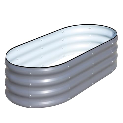 SnugNiture Galvanized Raised Garden Bed, 4x2x1ft Oval Metal Planter Box for Planting Outdoor Plants Vegetables