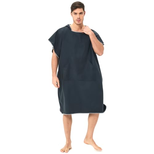 Poncho de Surf, 110 x 90 cm, Toalla de Poncho Adultos Microfibra con Capucha Bolsillo, Poncho Playa para Cambiar Mujer Hombre, Albornoz Natacion para Deporte Acuático Baño, Secado Rápido (Negro)