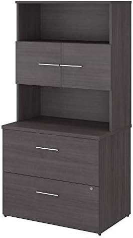 Bush Business Furniture Office 500 2 Drawer Lateral File Cabinet with Hutch, 36W, Storm Gray