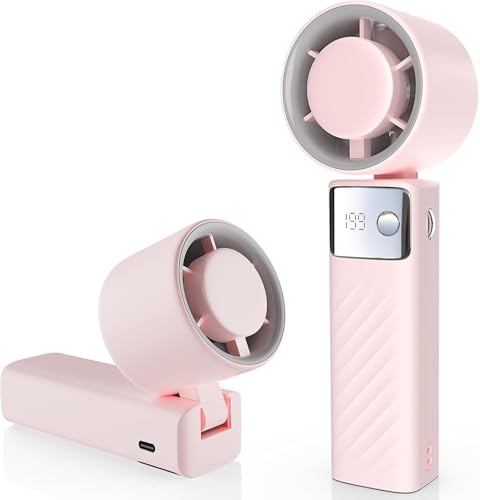 Werwing Ventilador de mano turbo de 105° | 199 velocidades ajustable, recargable por USB y plegable | Pantalla LED, refrigeración portátil para exteriores/interiores (rosa nude)