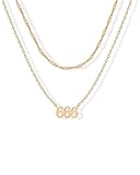 PAVOI 14K Yellow Gold Plated Angel Number Pendant Layering Necklace for Women | 666 Lucky Numerology Singapore Chain Necklace
