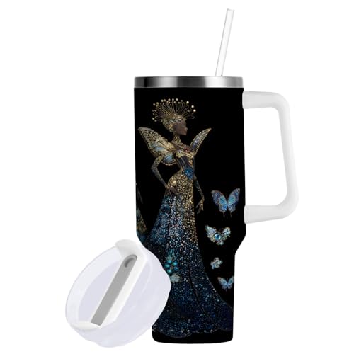 susiyo 40oz Stainless Steel Vacuum Insulated Tumbler with Lid and Straw, Sparkly Butterfly Princesses Double Wall Thermal Tumbler Cup Leak Resistant Water Bottle Travel Coffee Mug
