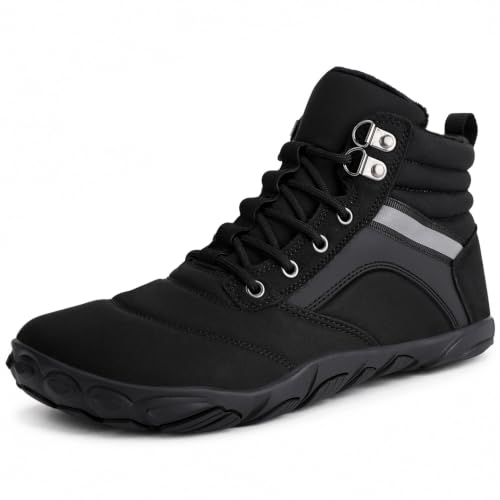 Image of Womens Mens Winter Barefoot Boots Warm Minimalist Wide Toe Box Snow Boots Zero Drop Sole Outdoor Water Resistant Ankle Booties