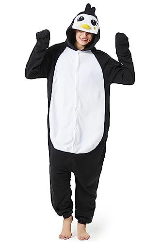 LorranTree Pinguin Kostüm Penguin Onesie Jumpsuit Tier Costume Pyjama Fasching Halloween Schlafanzug Erwachsene Karneval Einteiler M