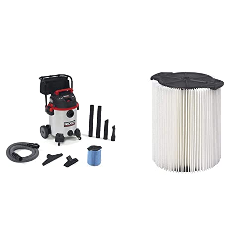 RIDGID 1610RV Stainless Steel 16-Gal. Wet Dry Shop Vacuum with Cart, 6.5 Peak HP Motor and RIDGID VF4000 Standard Filter