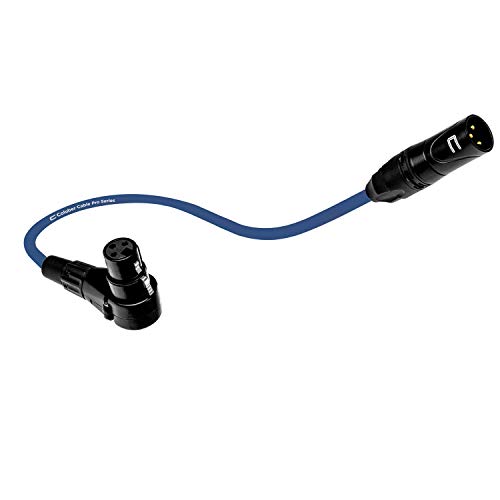 Balanced XLR Cable Male to Right Angle Female - 3 Feet Blue - Pro 3-Pin Microphone Connector for Powered Speakers, Audio Interface or Mixer for Live Performance & Recording