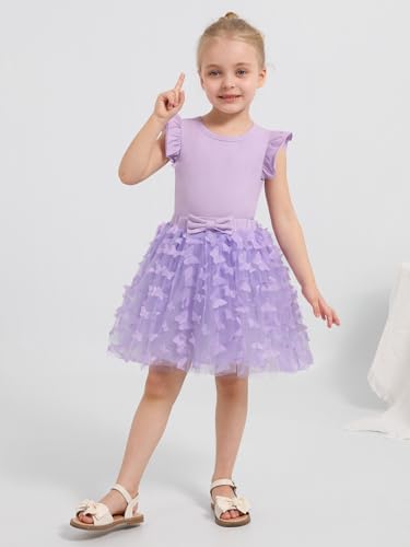 Image of Girls Tulle Skirt Set Kid Toddler Girl 2 Piece Outfits Ruffle Sleeve T-Shirt Bowknot Tutu Dress Birthday Party Outfit