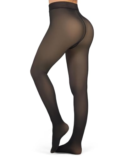 Image of KBVOT Fleece Lined Tights Women Sheer Warm Pantyhose Leggings Fake Translucent Thermal Winter Thick Tights for Dresses