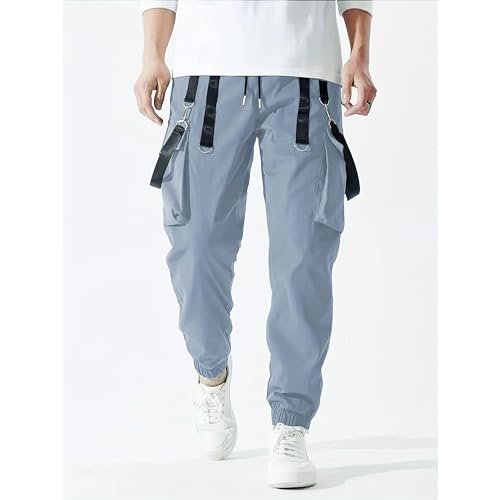 Men's Multi-Pocket Pants with Chain Trim Streetwear Tactical Sweatpants Drawstring Cargo Pants of Men Tech Pants4