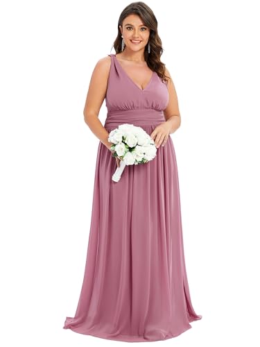 Image of Ever-Pretty V Neck Sleeveless Pleated Chiffon Maxi Plus Size Formal Dress for Women Bridesmaid Dresses 09016-DA