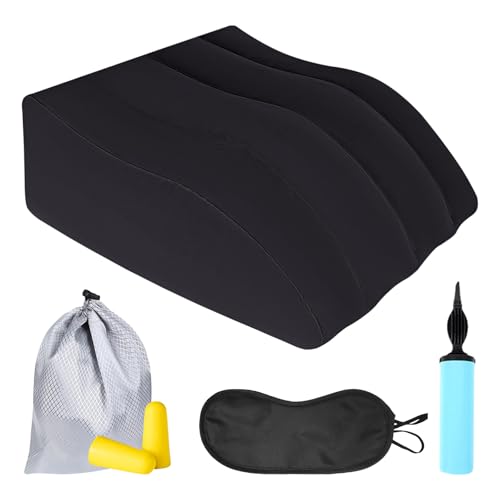 LEKEFETO Cojín hinchable para piernas elevadas, cojín de cuña para dormir, cojín elevador de piernas, cojín de apoyo para piernas, rodillas, mejora la circulación sanguínea, lavable (negro)