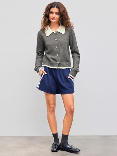 CIDER Cardigans for Women Trendy Knit Collar Button Up Contrasting Binding Regular Fit Crew Neck Cardigan3