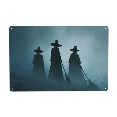 Letreros de metal de fantasía oscura de tres brujas, decoración de pared para baño, inodoro, baño, granja, patio, 20 x 30 cm